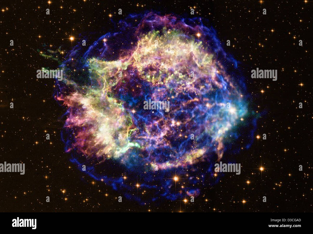 Supernova Remnant Cassiopeia A (NASA, Chandra, Hubble, 02/23/11) Stock Photo
