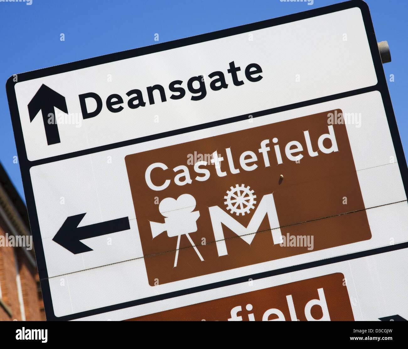 Deansgate And Castlefield Street Sign, Manchester, Uk, Europe Stock Photo