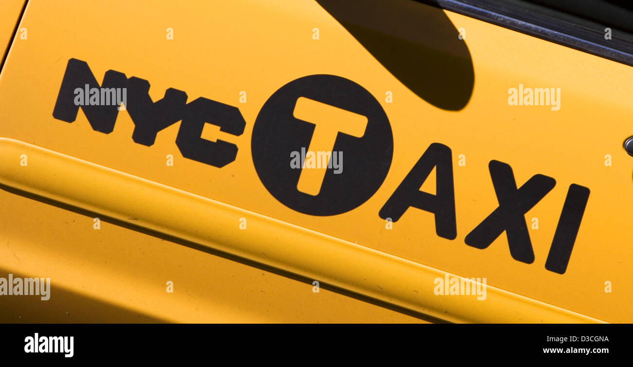 Yellow Cab Taxi Sign, New York, Usa Stock Photo