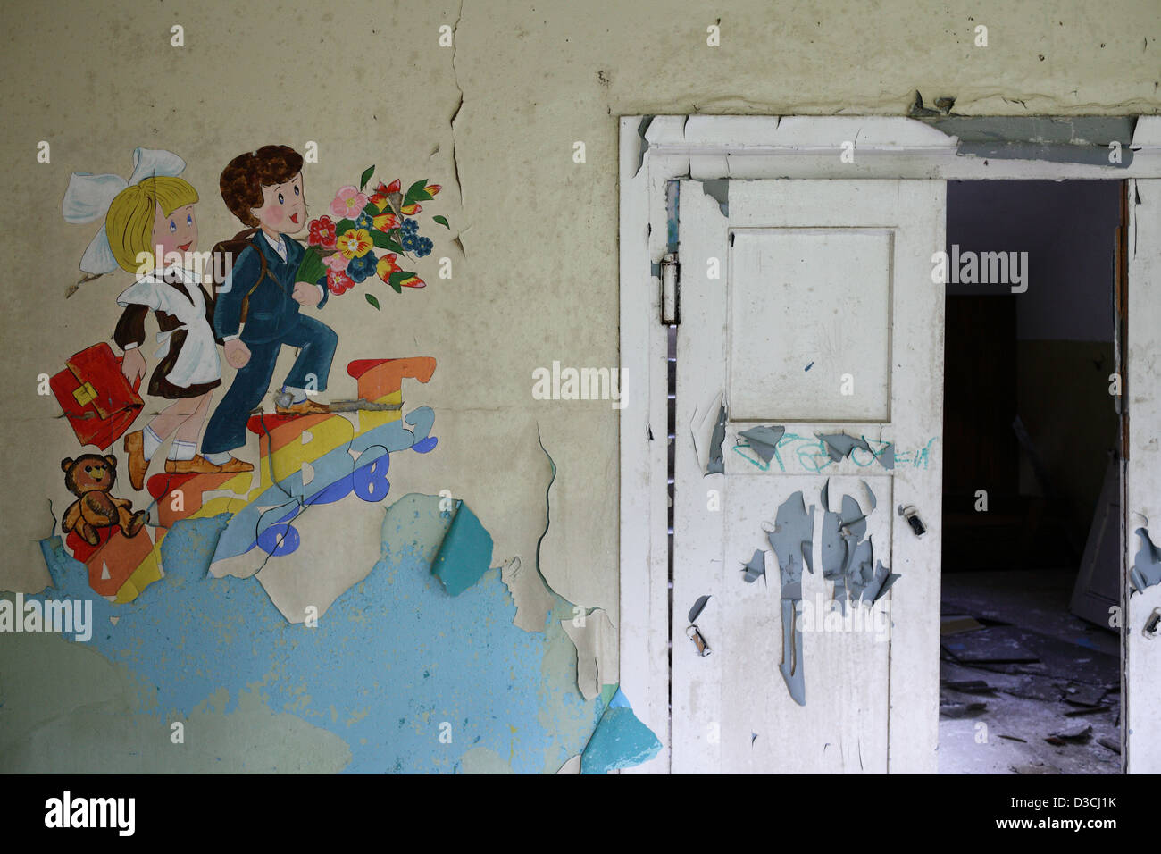 Gross Dölln, Germany, mural in a school building of the airfield Templin Stock Photo