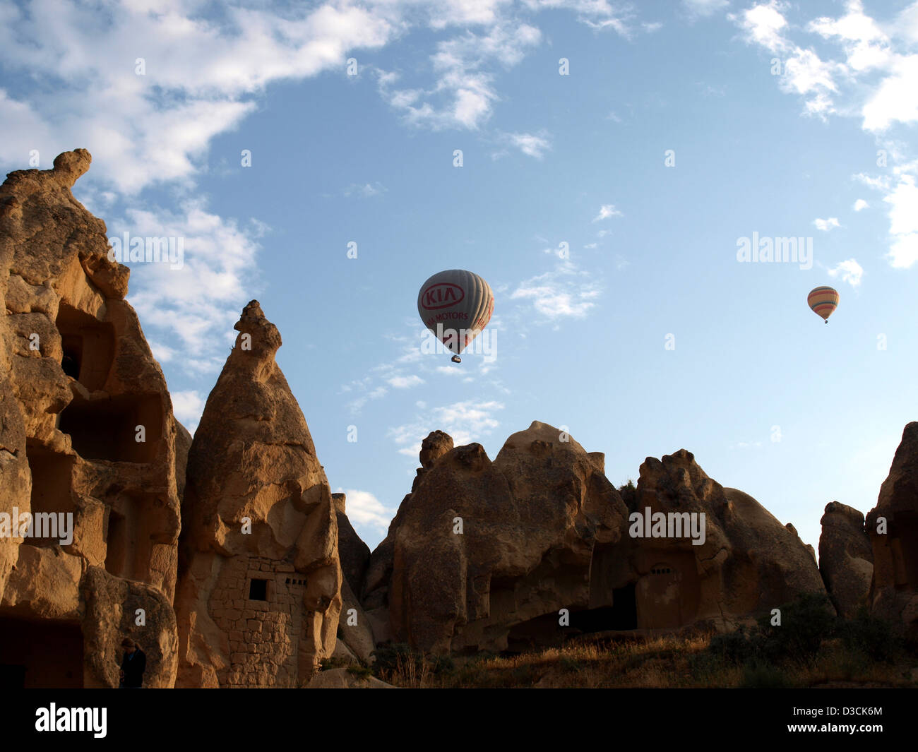 Hot air balloons flying over Cappadocia (Kapadokya), Nevsehir Province, Turkey, as World Heritage Site by UNESCO Stock Photo
