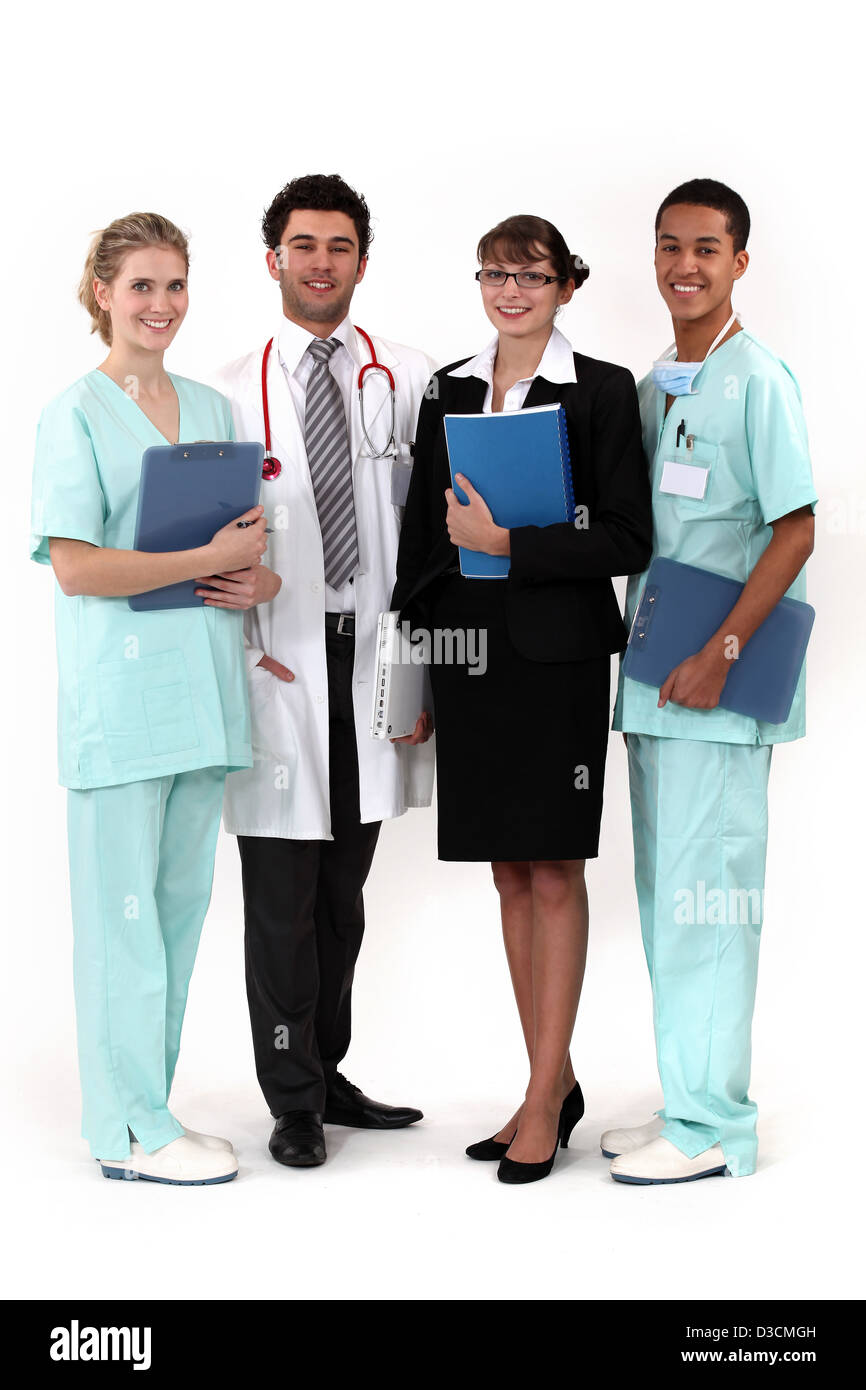 hospital workers posing together Stock Photo