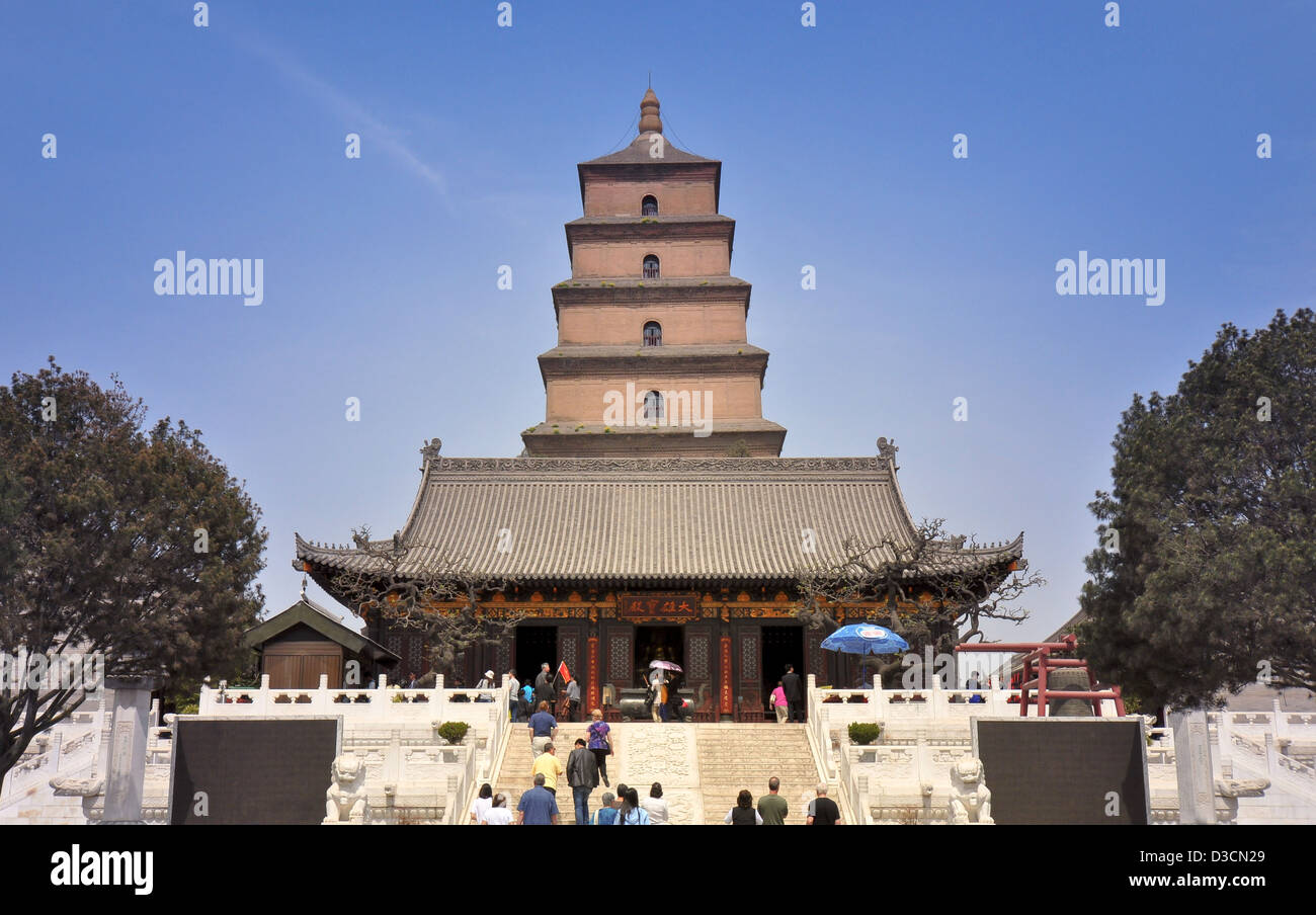 Hall of Sakyamuni With Giant Wild Goose Pagoda in Background - Xian, China Stock Photo