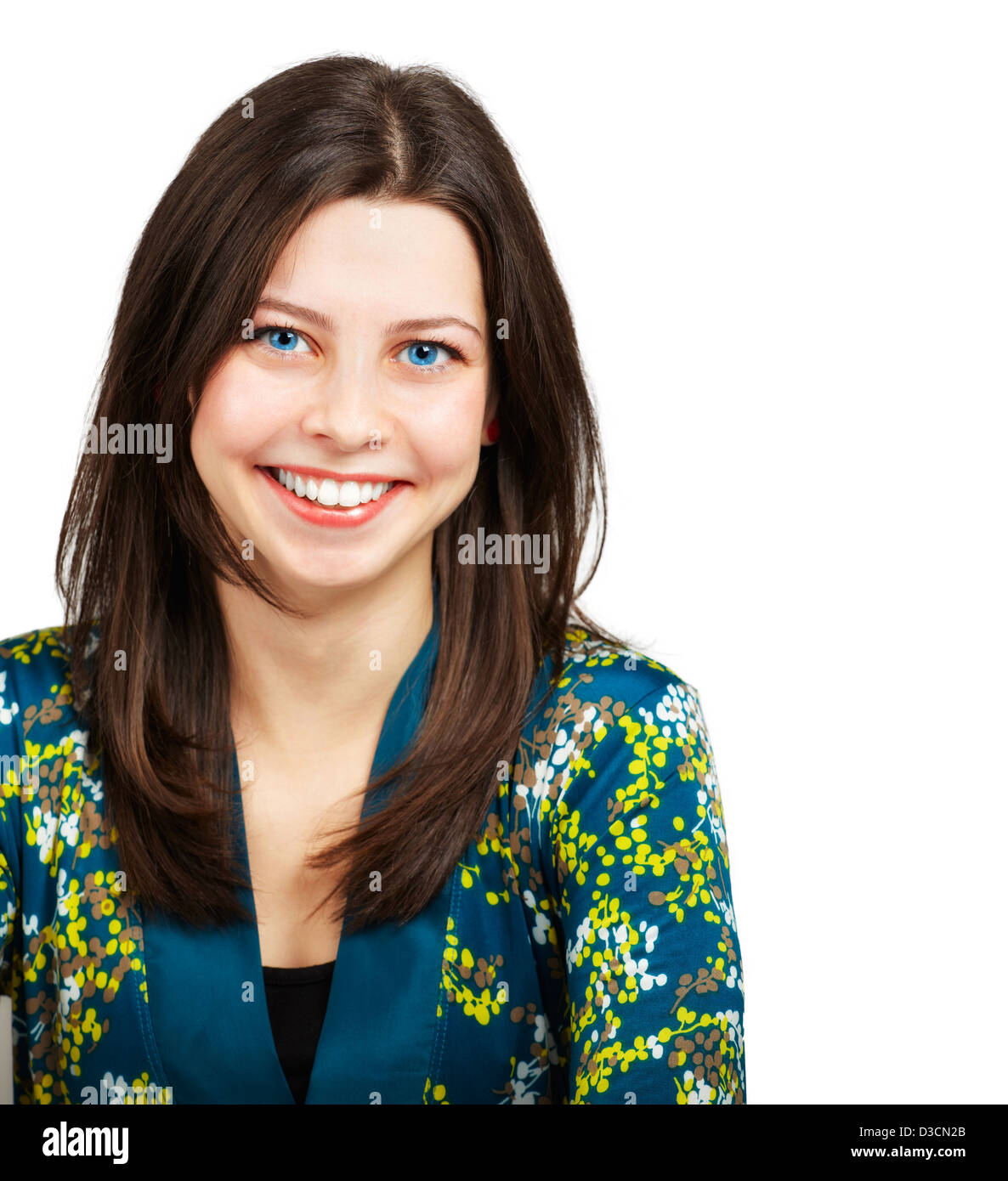 Beautiful young woman smiling portrait over white background Stock ...