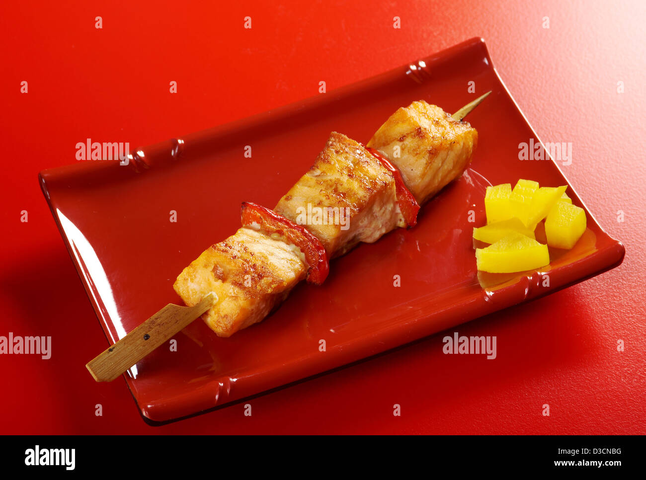 Japanese skewered salmon Yakitori .closeup Stock Photo Alamy