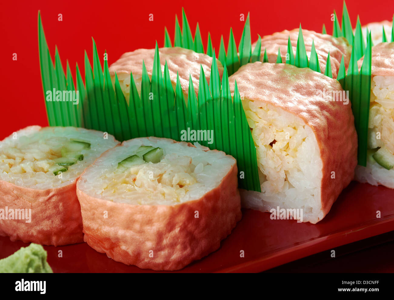 Maki Sushi - Roll made of Tuna, Salmon, Eel, Cream Cheese Stock Photo