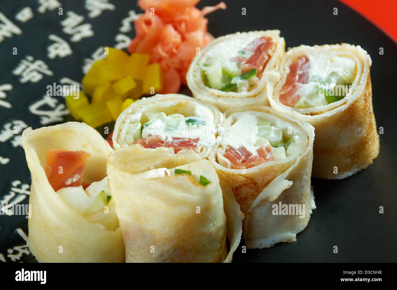 Chinese or Thai-style vegetable spring rolls  Stock Photo