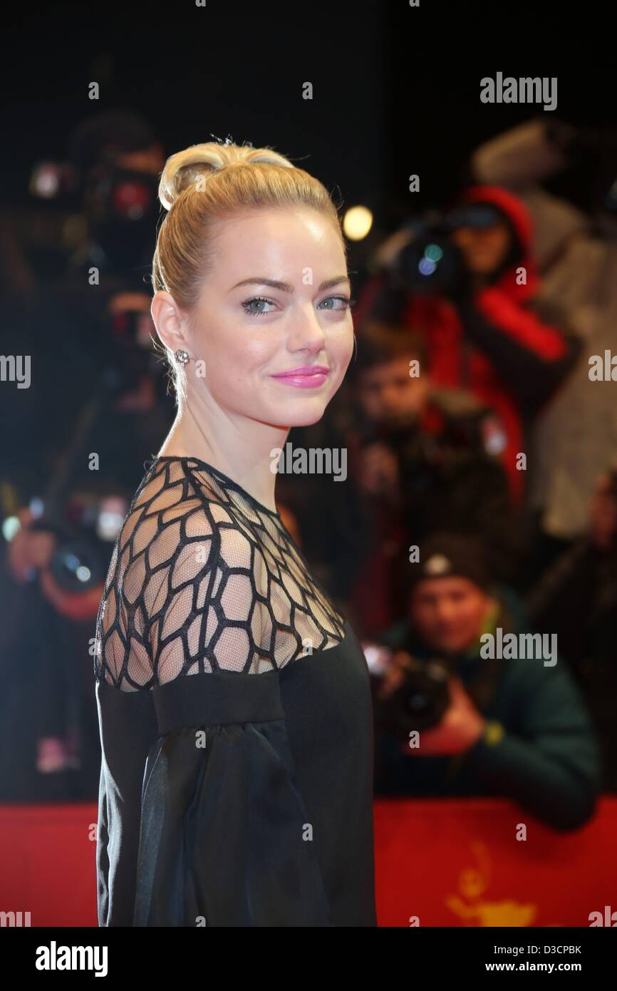 Actress Emma Stone arrives at the premiere of 'The Croods' during the 63rd annual Berlin International Film Festival aka Berlinale at Berlinalepalast in Berlin, Germany, on 15 February 2013. Photo: Hubert Boesl Stock Photo