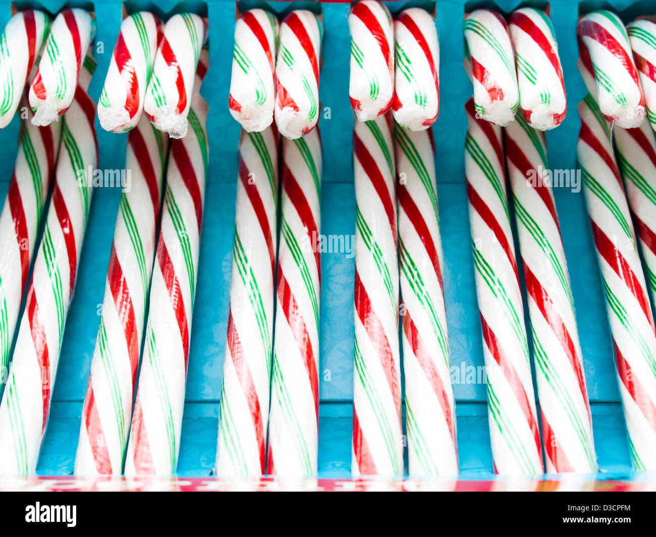 White, red and green peppermint candy canes in a box Stock Photo Alamy
