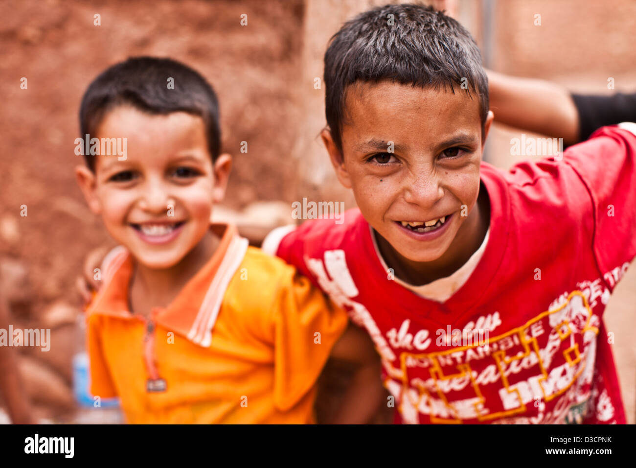 Portrait of two boys in Berber village, Marrakech, Morocco Stock Photo