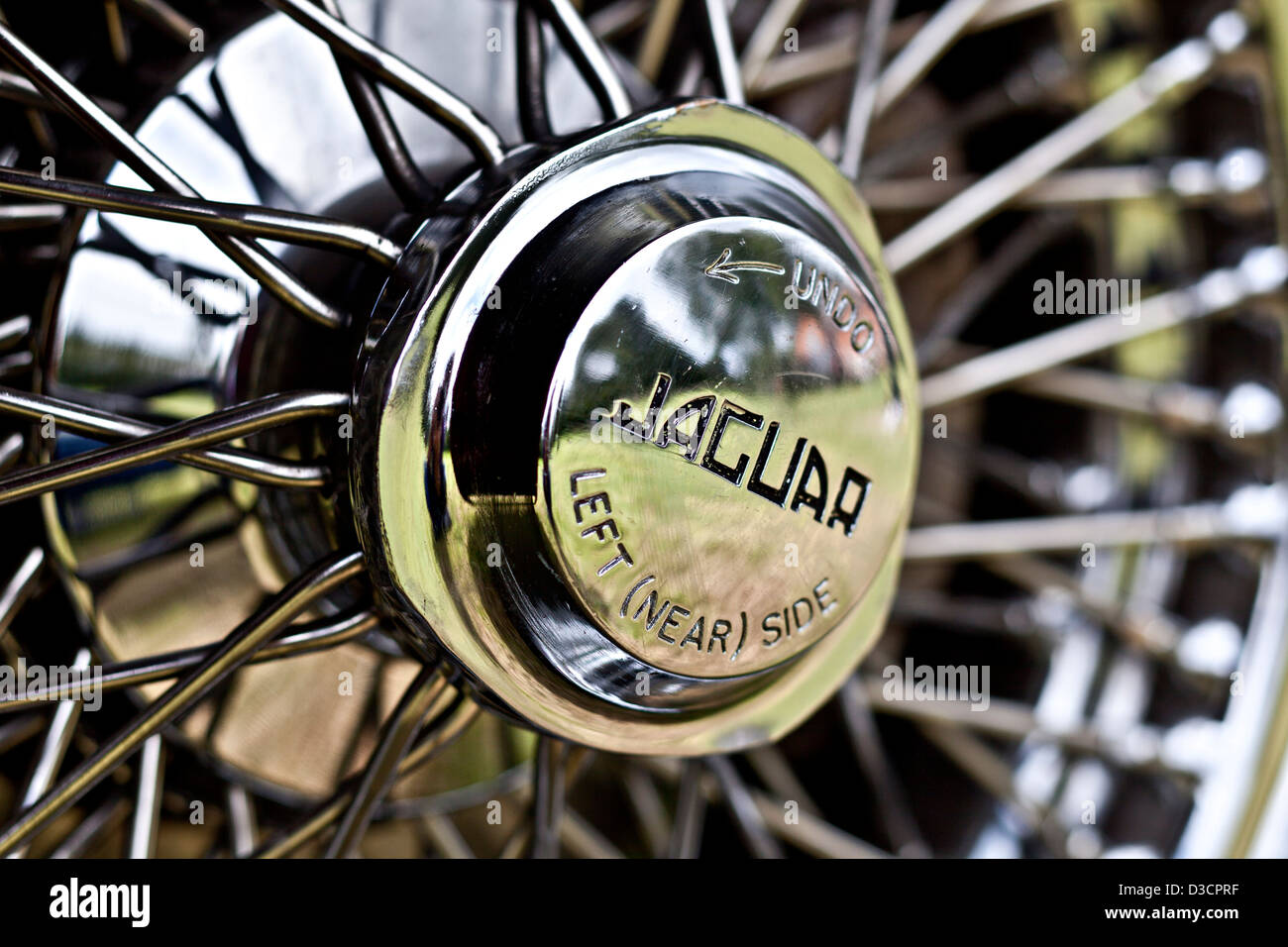 Close up of wheel, Jaguar E-Type Stock Photo