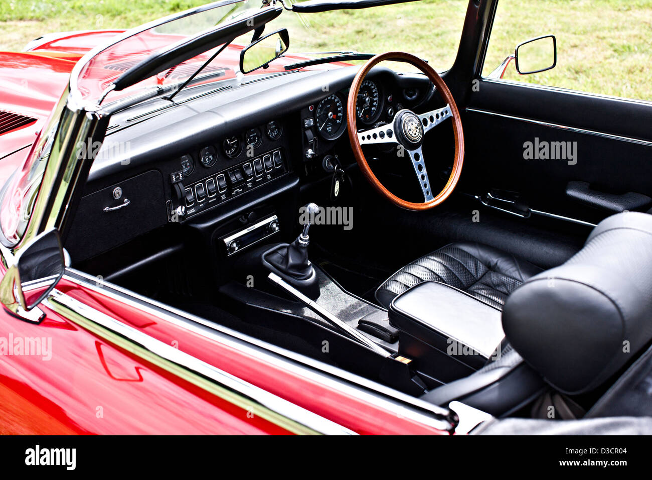 Drivers seat and steering wheel, Jaguar E-Type Stock Photo