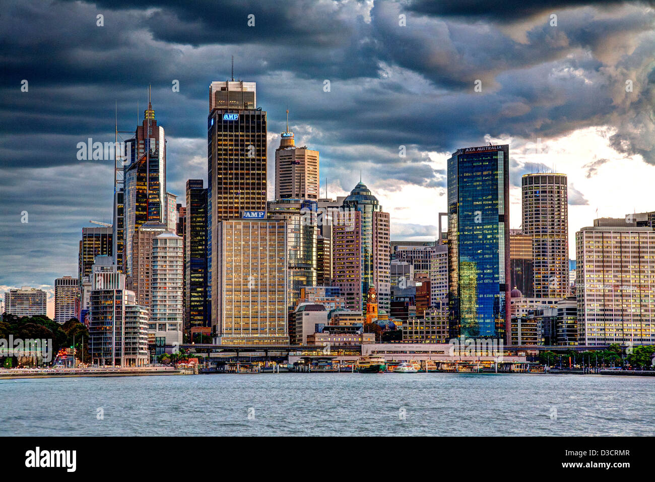 Sunset HDR photo the Skyline of Sydney CBD - Circular Quay Australia Stock Photo