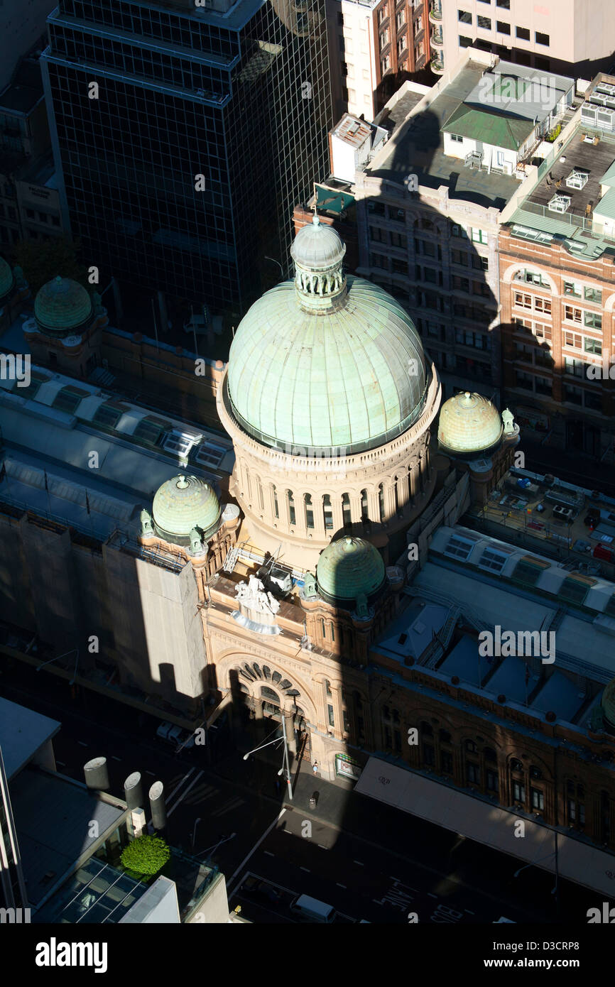 Aerial view of details of the dome on top of the Queen Victoria Building George Street Sydney Australia. Stock Photo