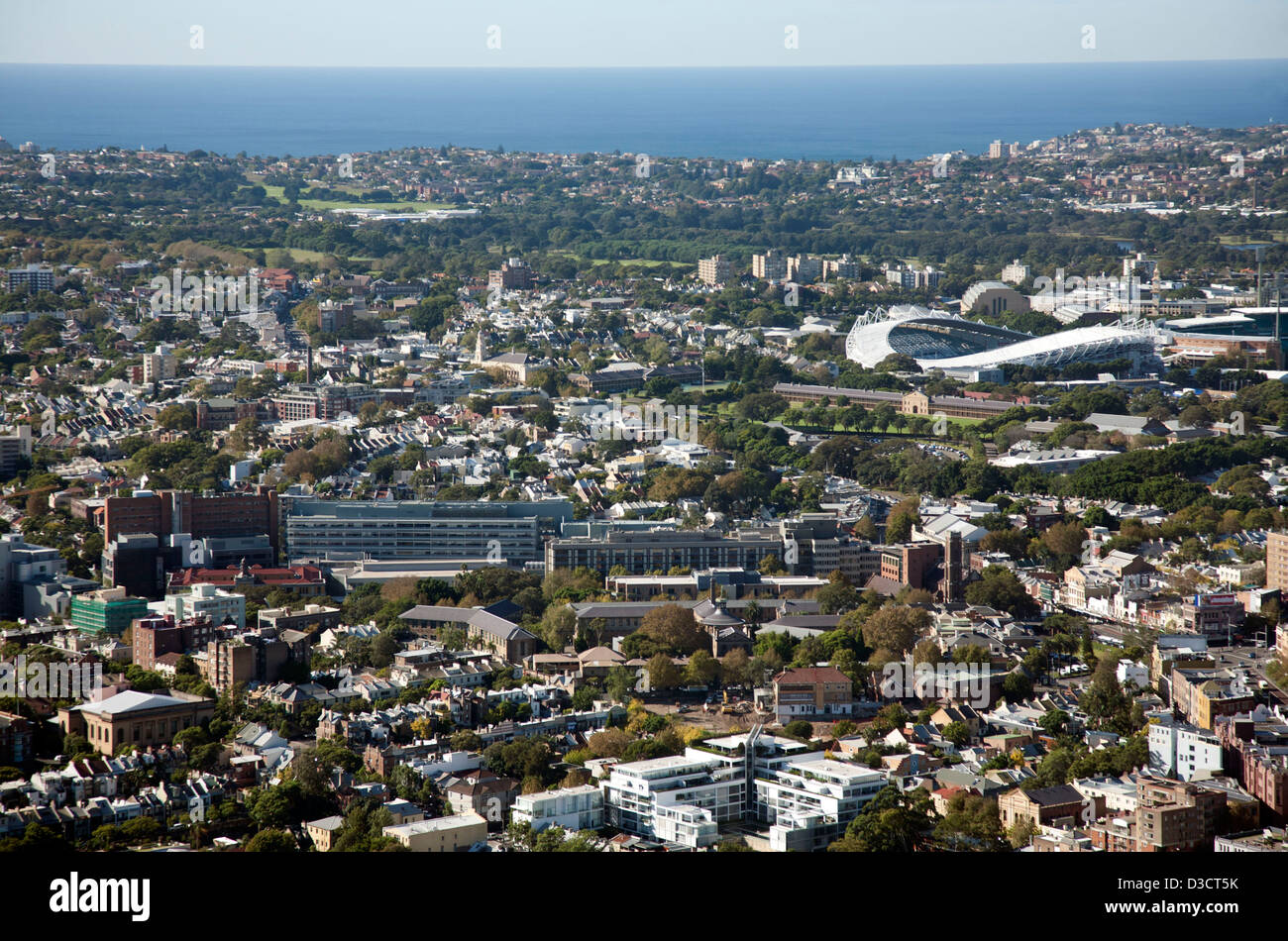 Aerial view of St Vincent's Hospital Darlinghurst and the Sydney Cricket Ground (SCG) Sydney Australia Stock Photo