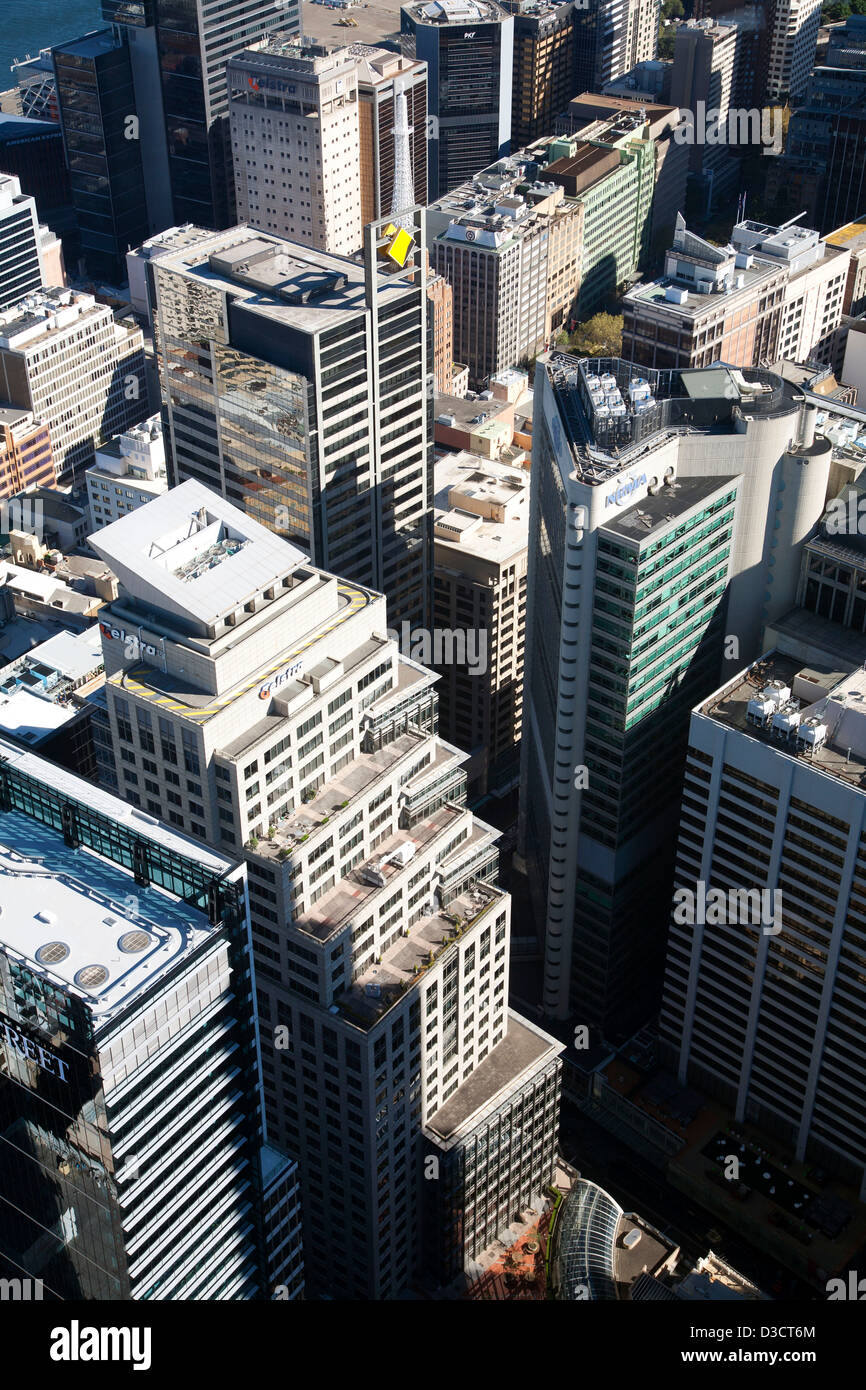 Elevated aerial view of high density office building developments in the Sydney CBD Sydney Australia Stock Photo