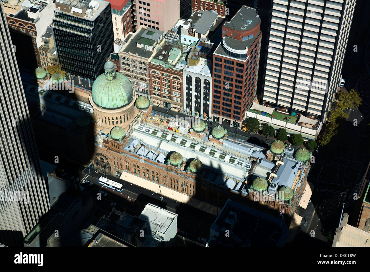 Elevated aerial view of the heritage listed Queen Victoria Building on