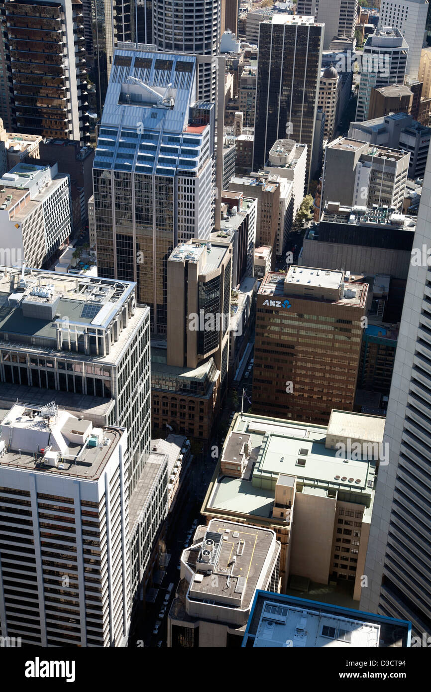 Aerial view of Australian commercial architecture on George Street looking towards the north Sydney Australia Stock Photo