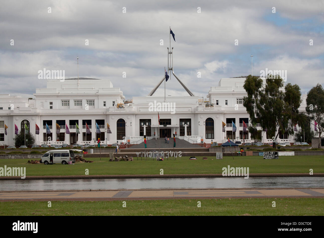 Aboriginal Tent Embassy in front of the Provisional Parliament House Canberra Australia Stock Photo
