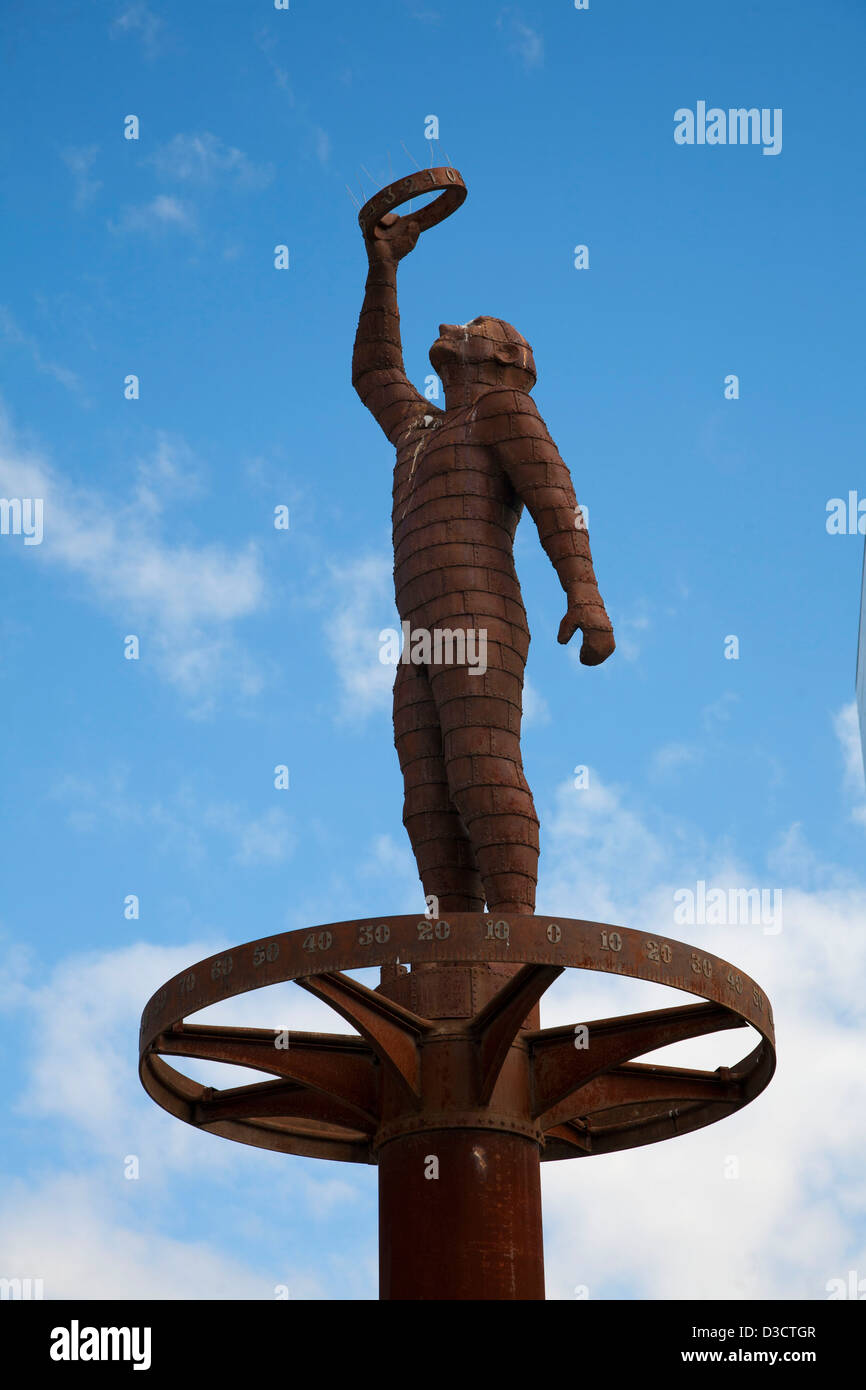 Statue built from metal from Mount Stromlo Observatory telescope on display outisde Questacon Parkes Canberra ACT Australia Stock Photo