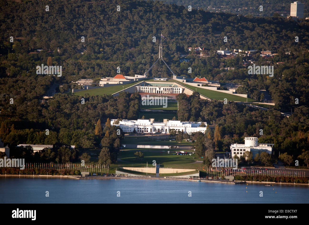 Provisional Parliament House and Parliament House on Capital Hill Canberra Australia Stock Photo