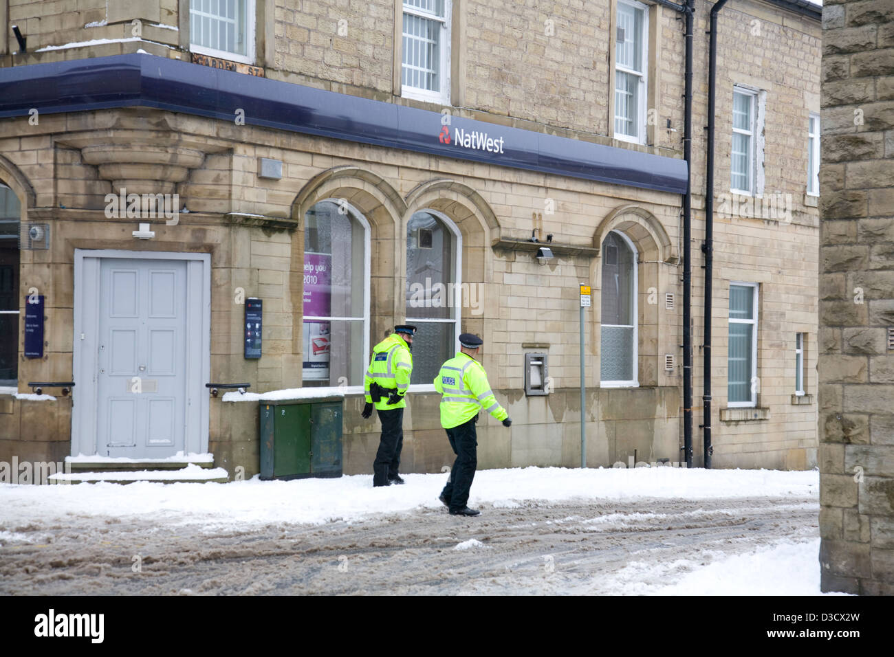 two british officers on the beat in ramsbottom,lancashire,england Stock Photo