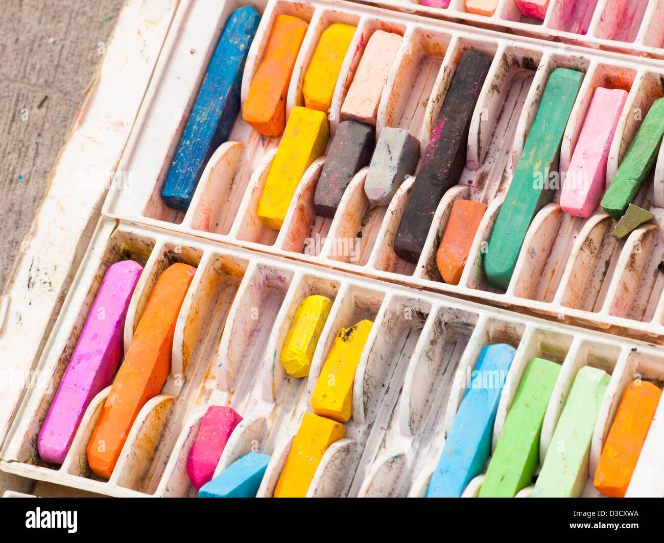 Chalks on the street during Chalk Art Festival in Denver, Colorado
