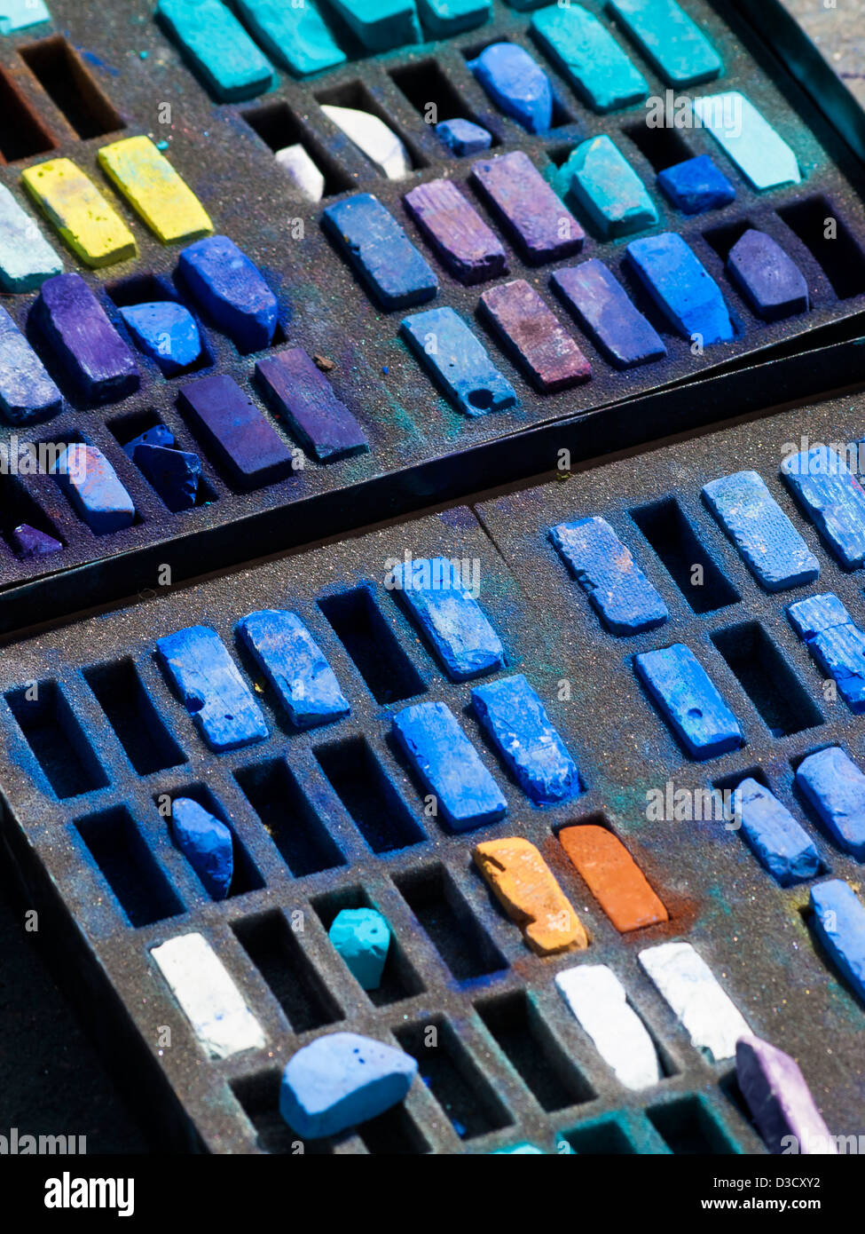 Chalks on the street during Chalk Art Festival in Denver, Colorado