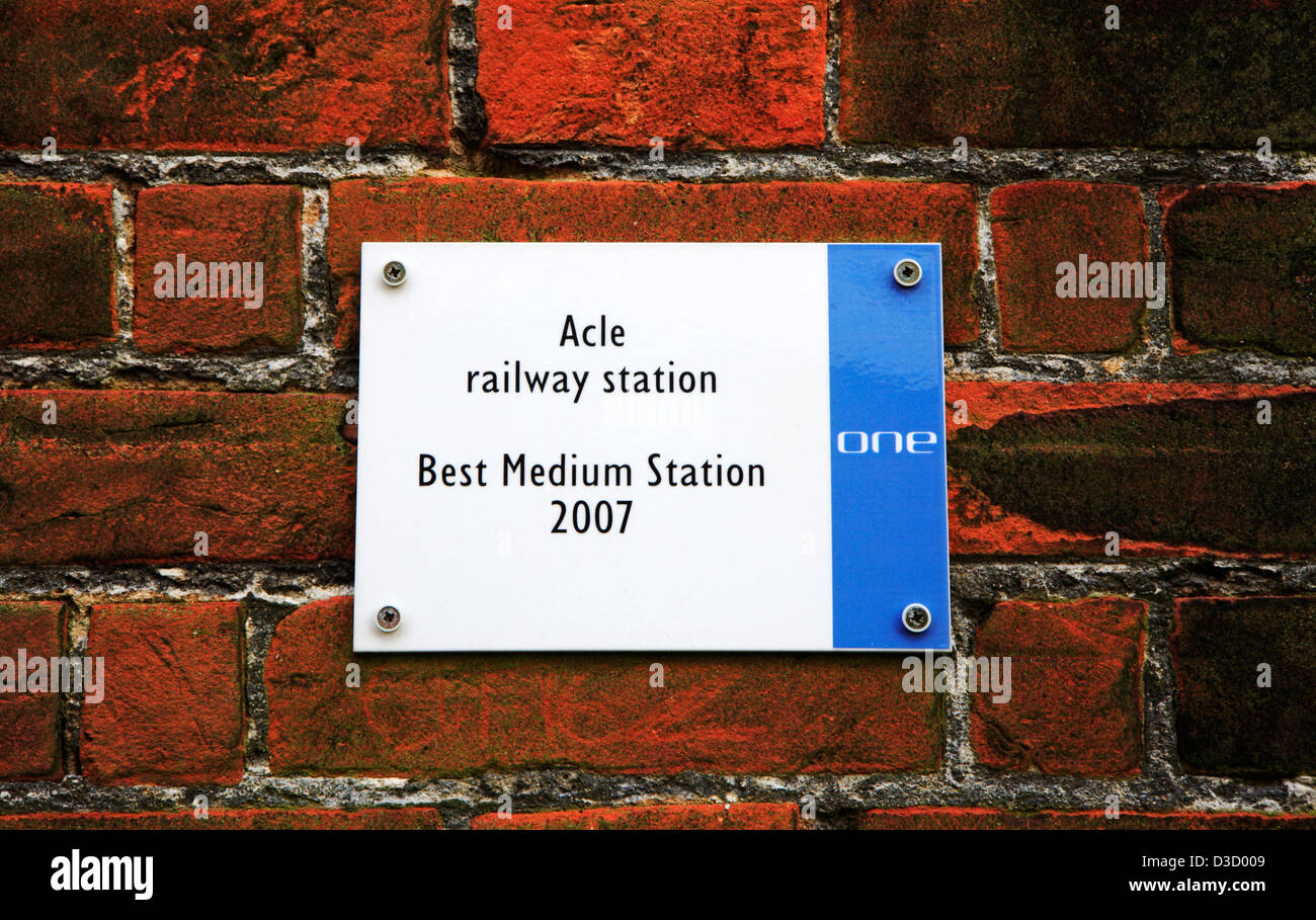 A Best Medium Station award plaque at Acle railway station, Norfolk, England, United Kingdom. Stock Photo