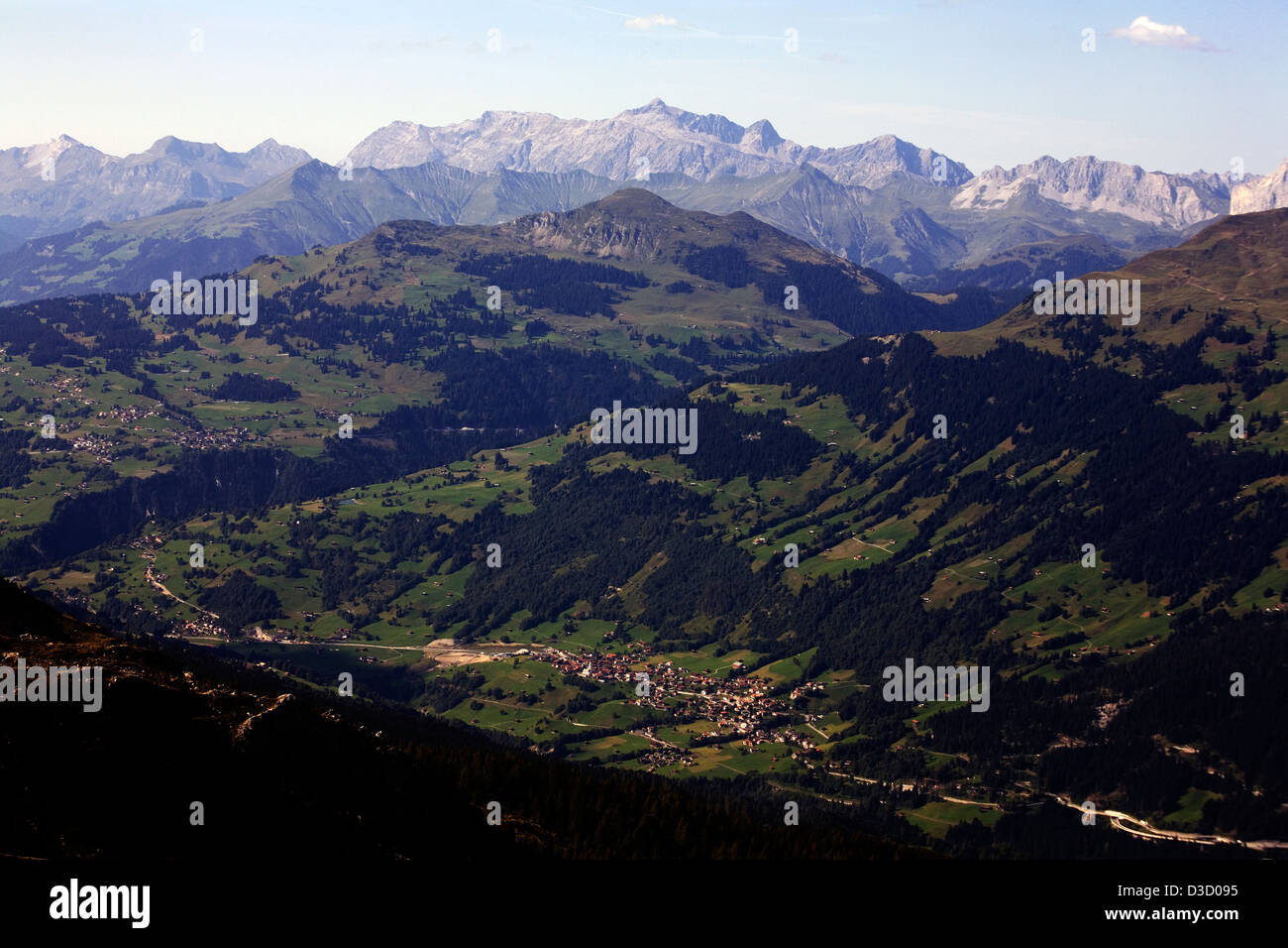 The village of Saas in The Landquart valley beneath Madrisa Klosters Graubunden Switzerland Stock Photo