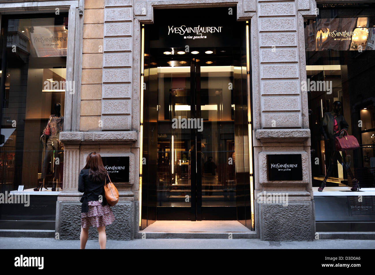 Yves Saint Laurent shop. Via Montenapoleone. Milan, Italy Stock Photo ...