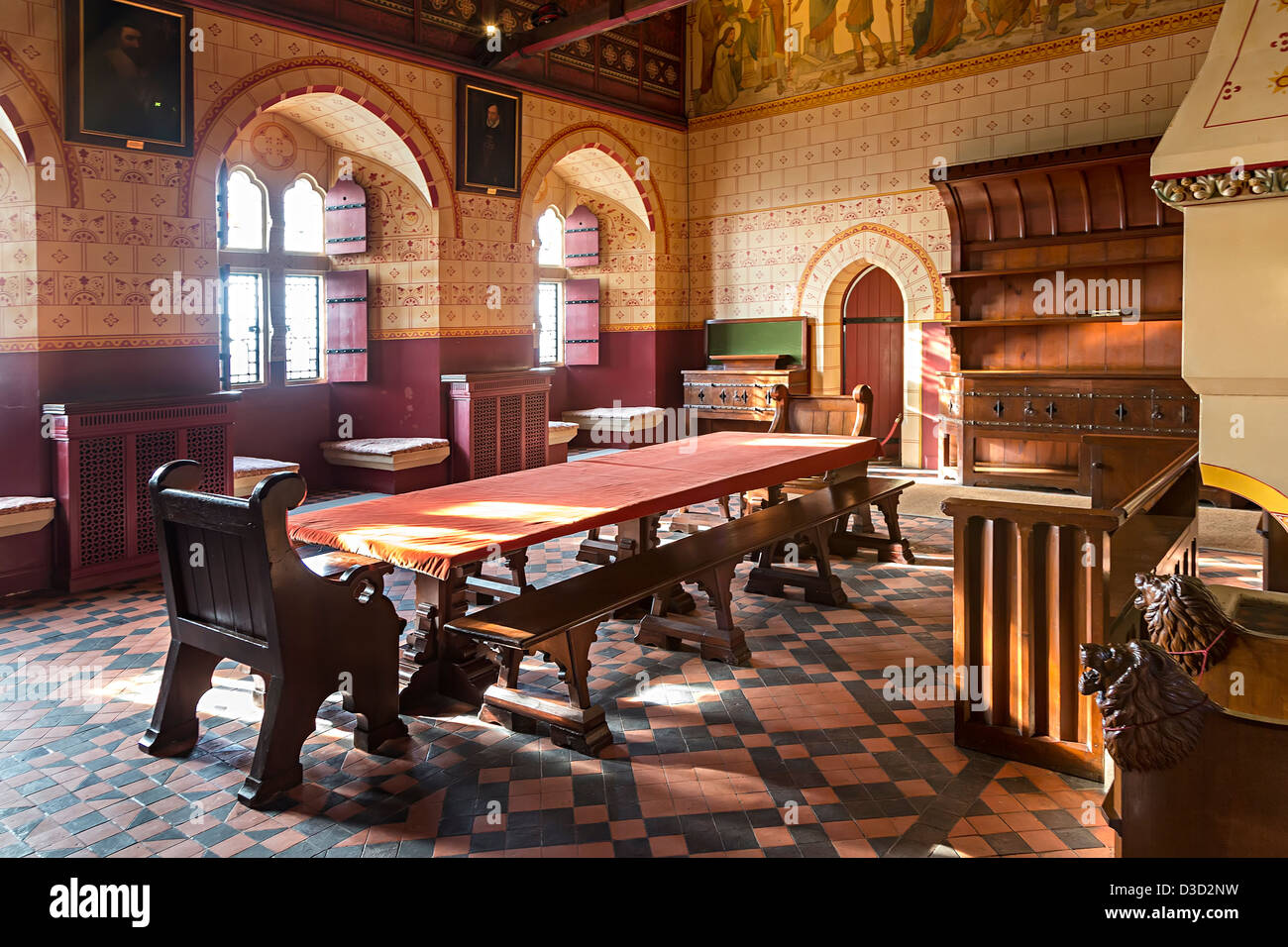 Interior of dining hall, Castell Coch castle, Tongwynlais, Cardiff, Wales, UK Stock Photo