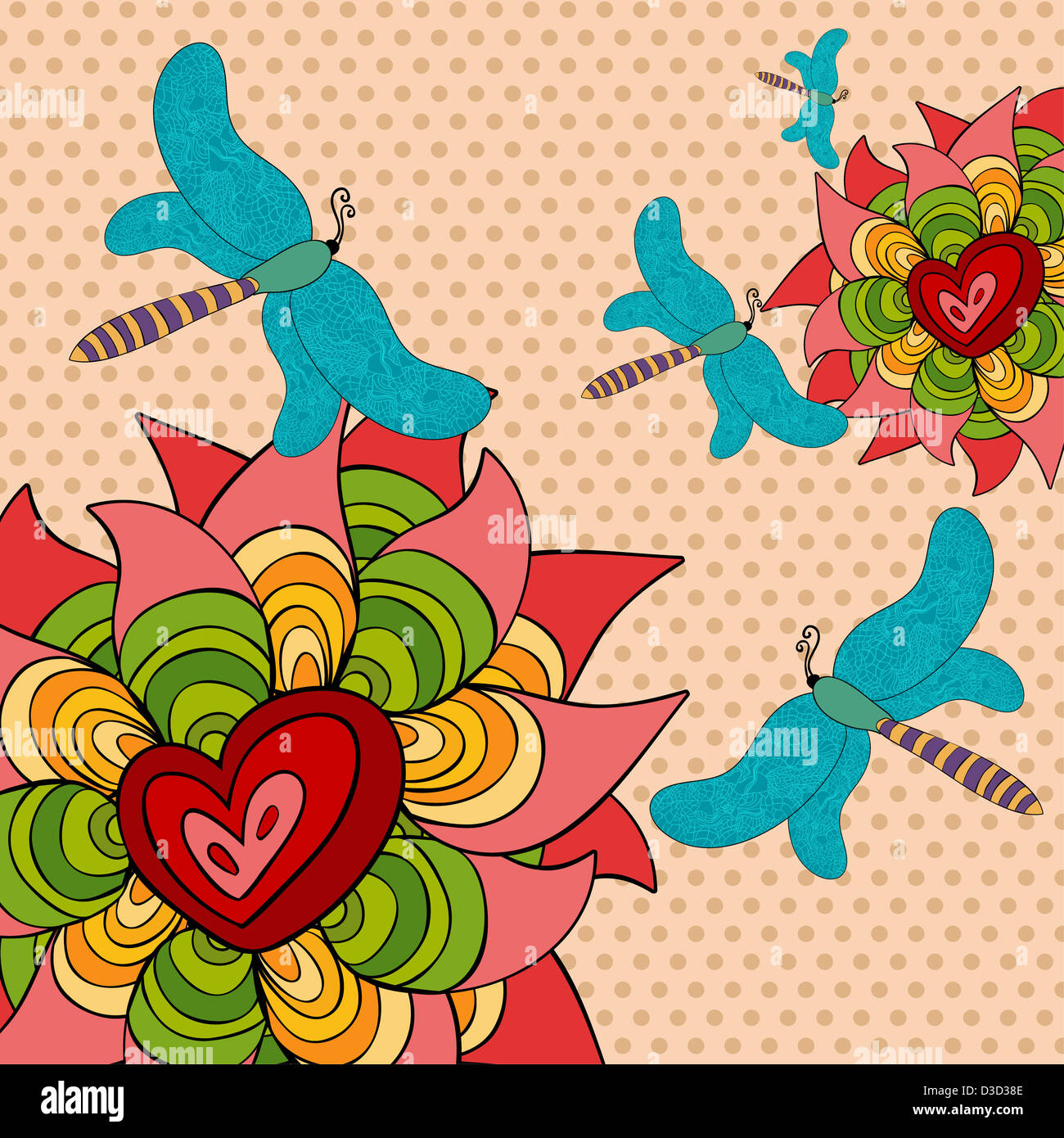 Vibrant spring butterfly and flowers background. Vector file layered ...