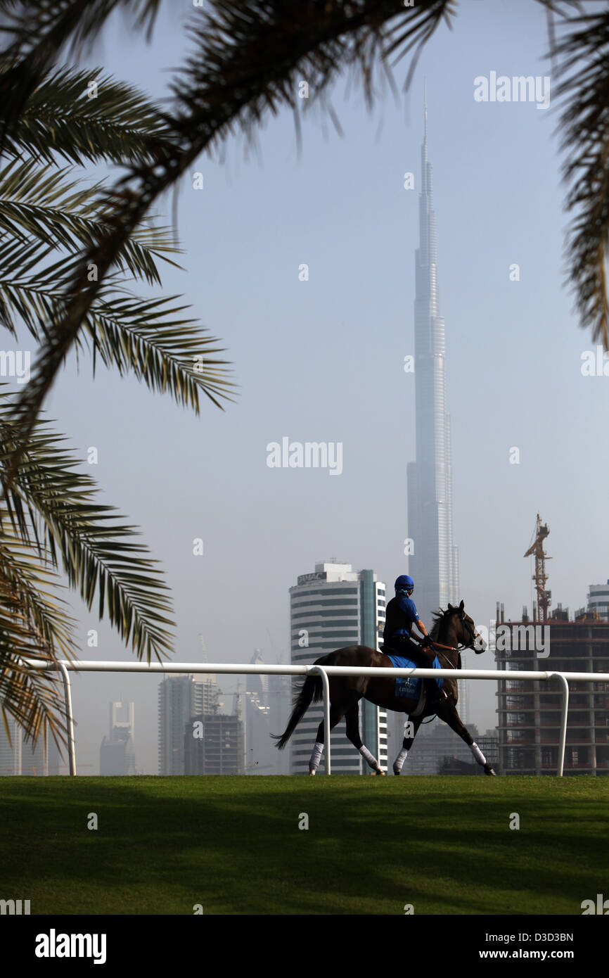 Dubai, United Arab Emirates, horse and rider from the Burj Khalifa Stock Photo