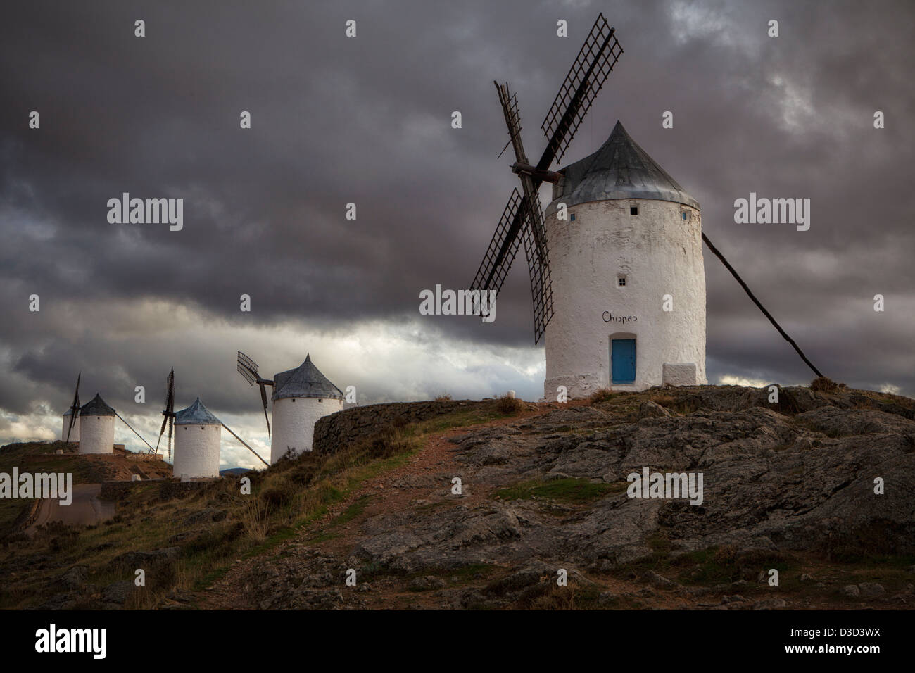 Old Windmills of Consuegra in Toledo, Spain Stock Photo