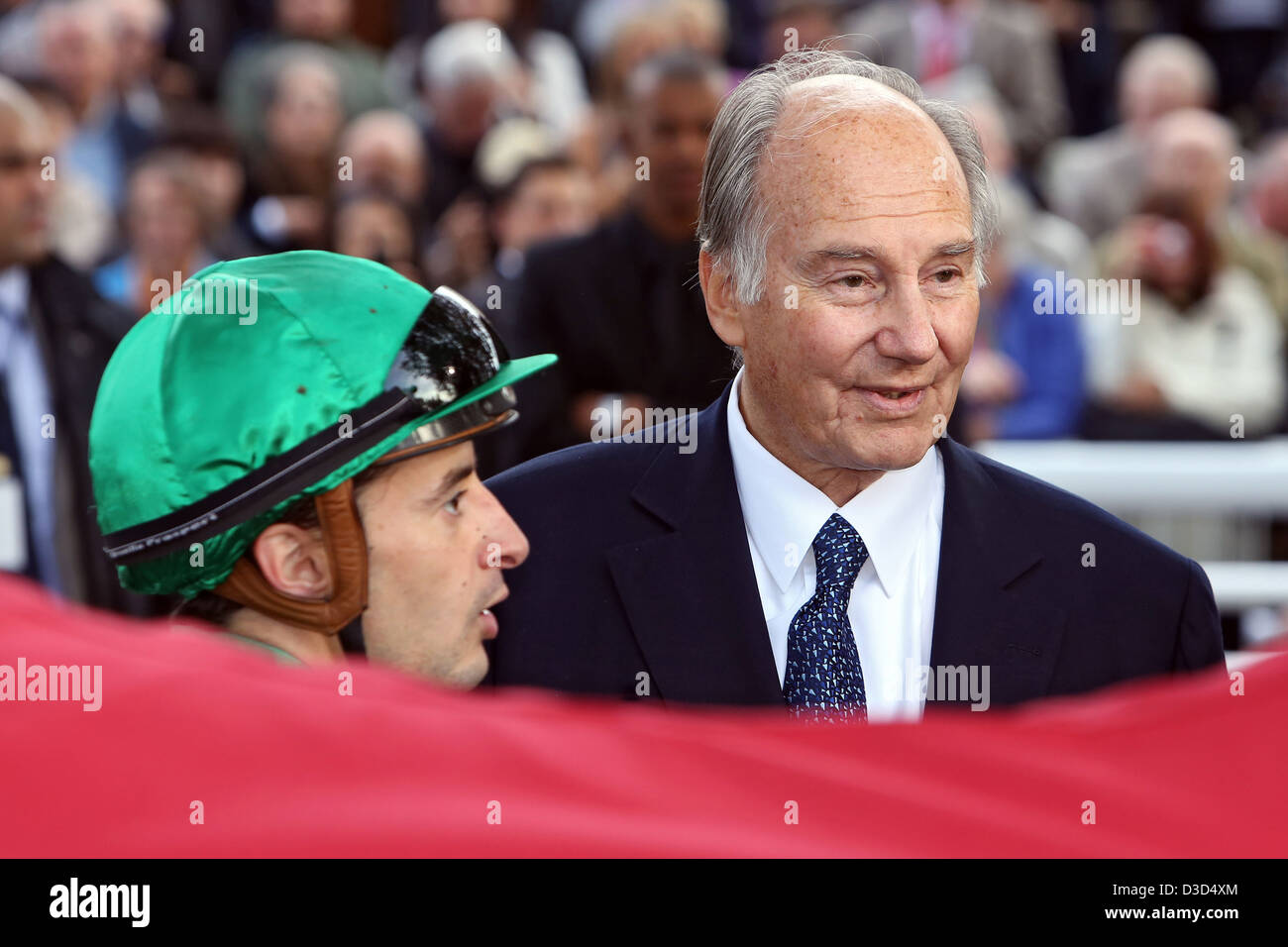 Paris, France, Karim Aga Khan, leader of the Ismaili Muslims, and Christophe Lemaire, jockey Stock Photo