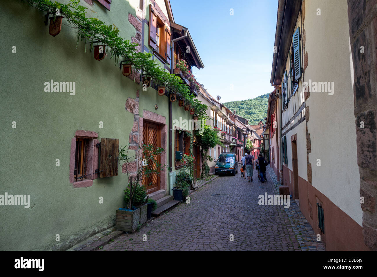 Streets of the old city center of Kaysersberg, Haut-Rhin, Alsace, France Stock Photo
