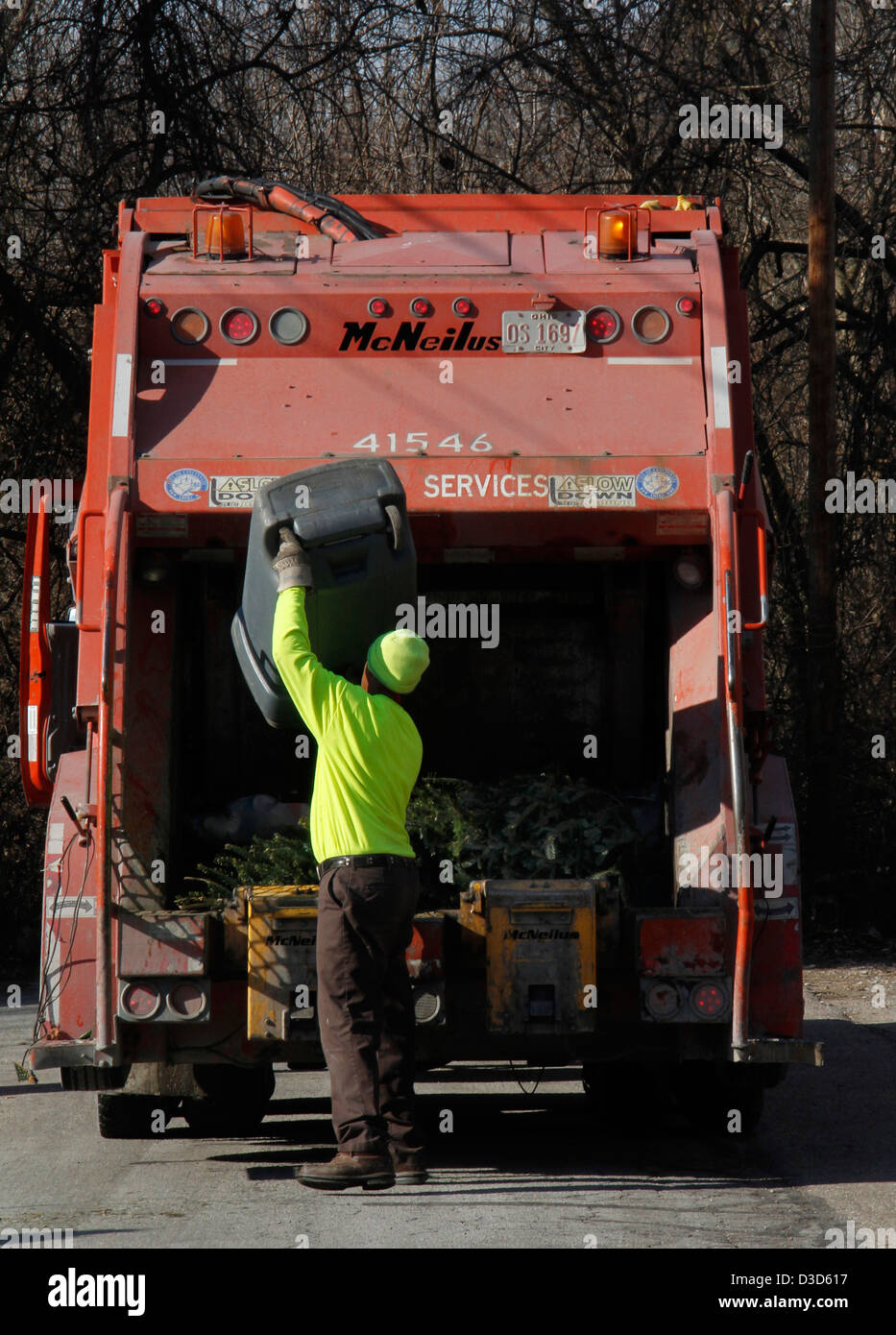 Garbage collection trash Ohio men trash collectors Stock Photo