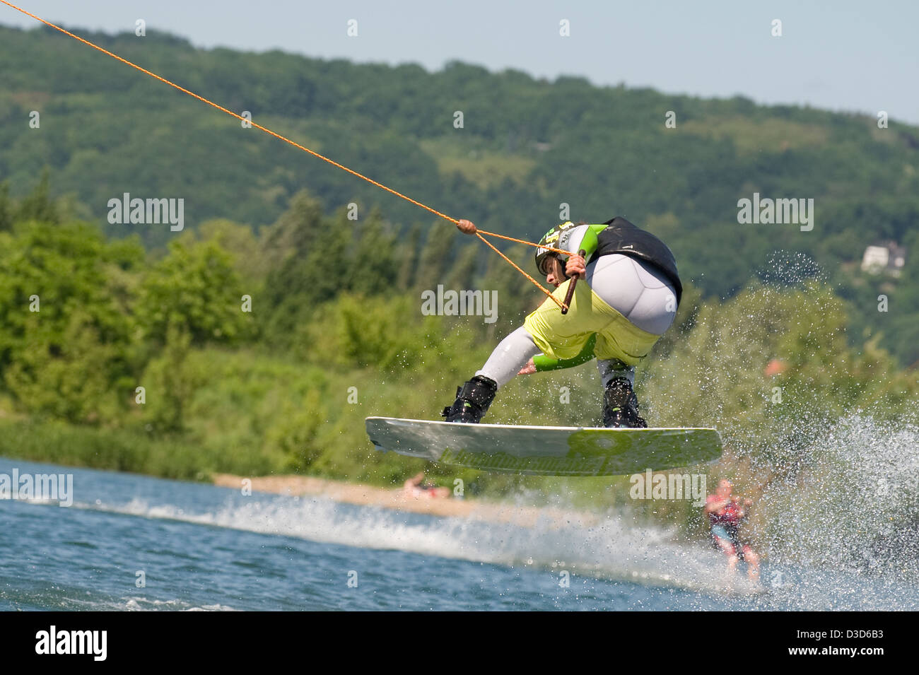 Dresden, Germany, man drives a wakeboard on a lake Stock Photo