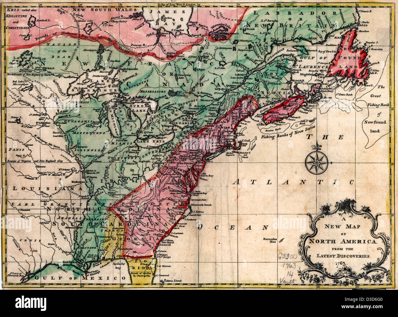 A New map of North America from the latest discoveries. 1763 Stock Photo