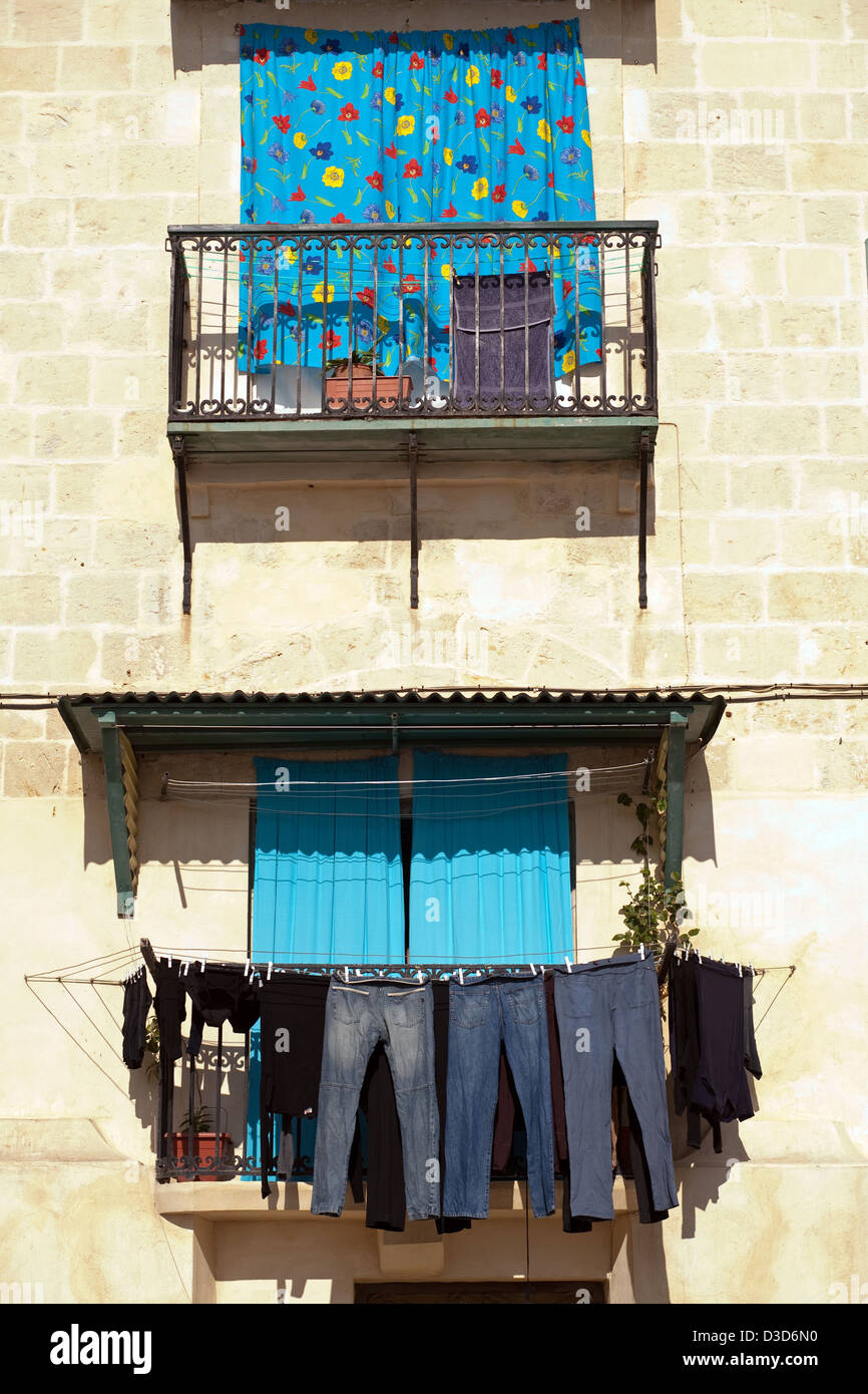 Valletta, Malta, laundry hangs to dry on the balcony Stock Photo Alamy
