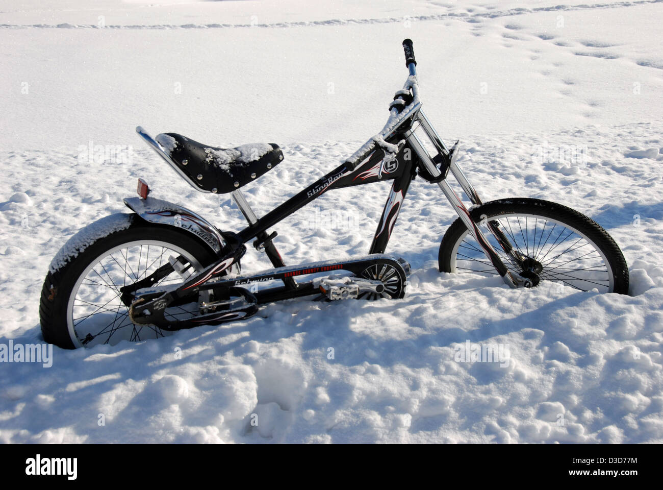 Bicycle the snow, Joseph, Oregon. Stock Photo