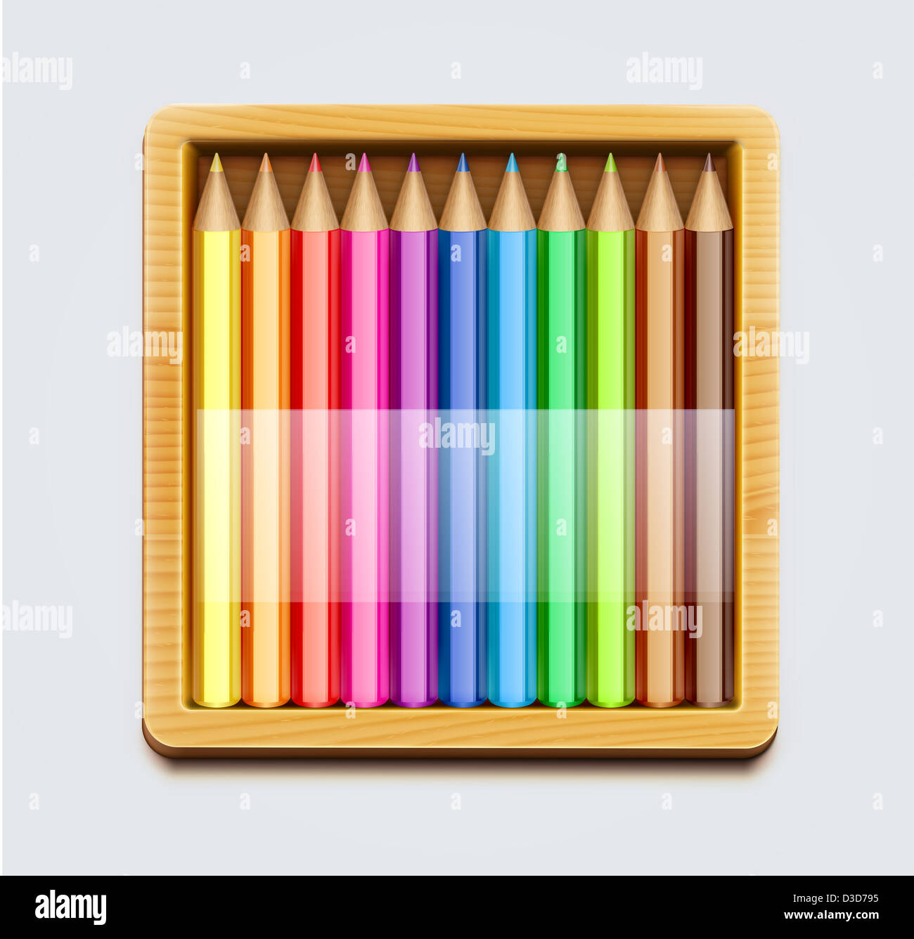 wooden box of color pencils Stock Photo Alamy