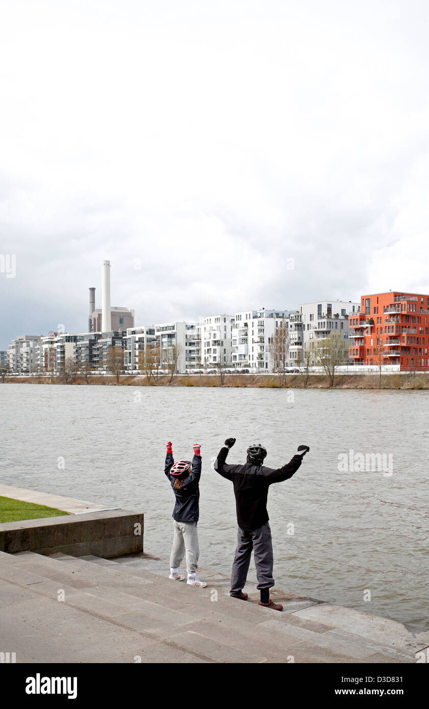 Frankfurt am Main, Germany, people are warming up for the sport Stock Photo