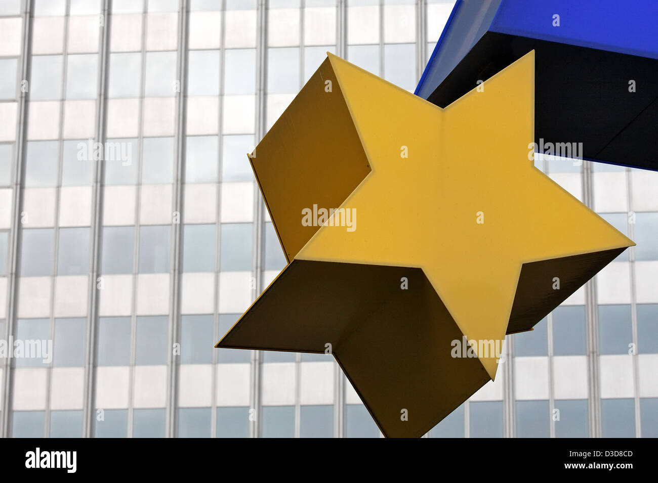 Frankfurt am Main, Germany, a star of the euro sign in front of the European Central Bank Stock Photo