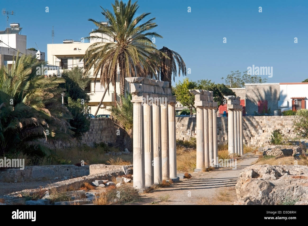 Roman remains in the western archaeological site of Kos Town, on the Greek island of Kos in the dodecanese group Stock Photo