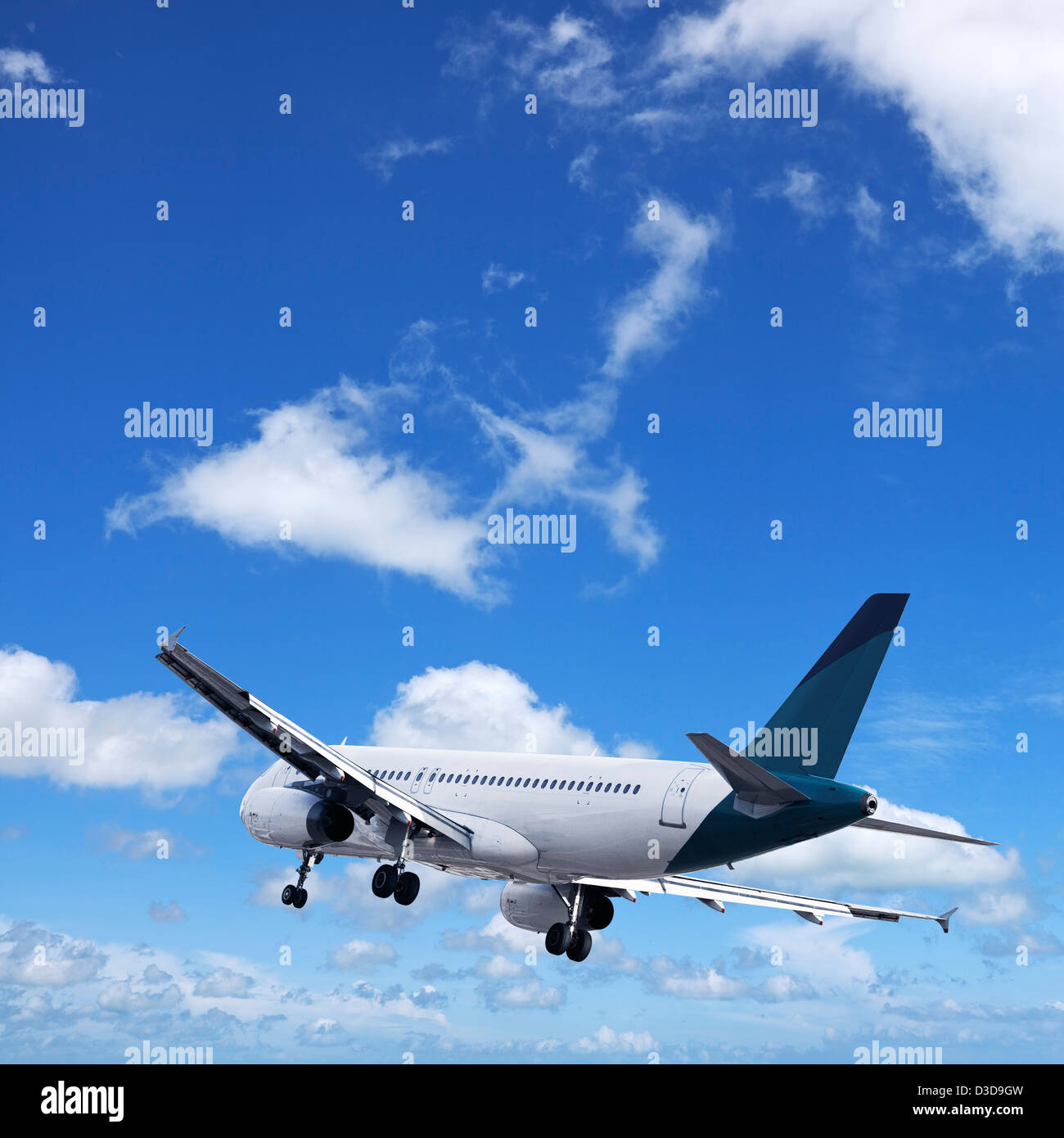 Jet maneuvering. Square composition. Stock Photo