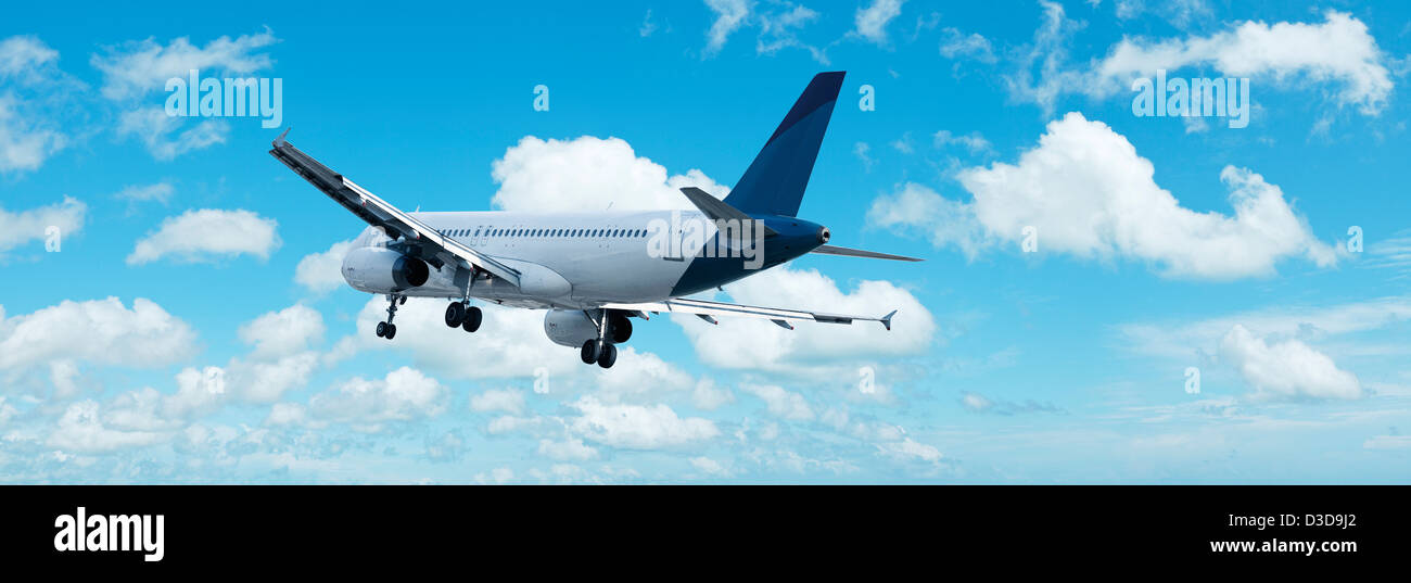 Jet in a sky. Panoramic composition Stock Photo Alamy