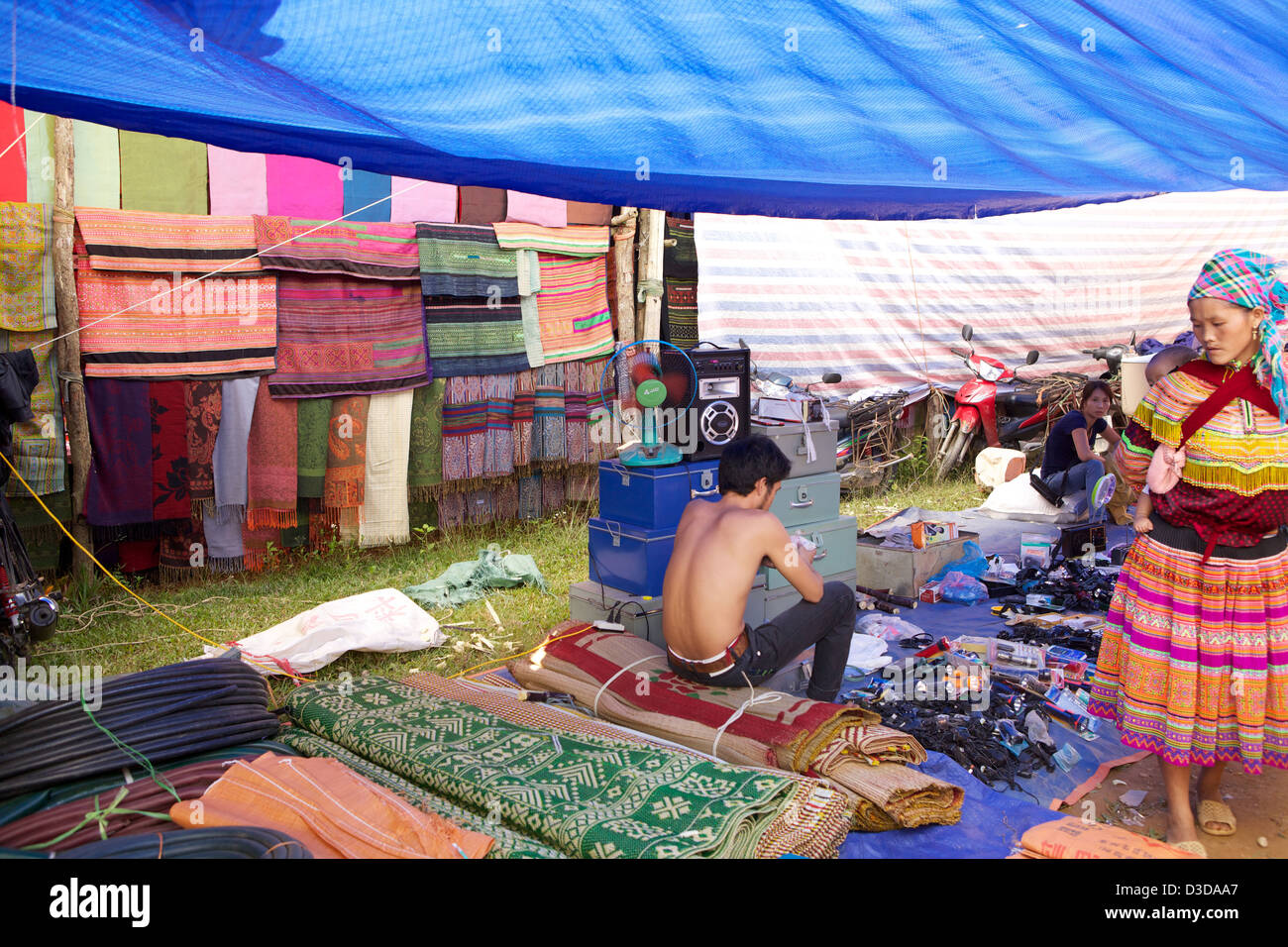 Vietnam, Can Cau Market. Flower Hmong minority, Stock Photo