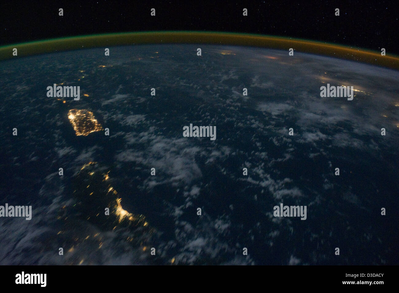 Eastern Caribbean at Night (NASA, International Space Station, 10/18/11) Stock Photo